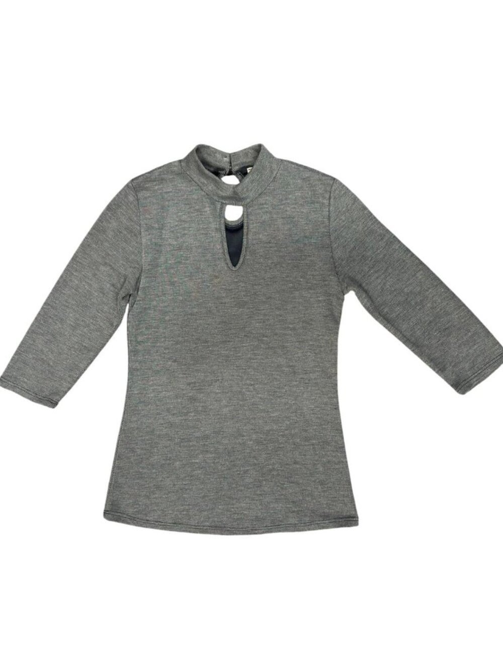 Route 3 Los Angeles Mock Neck Keyhole Top Gray